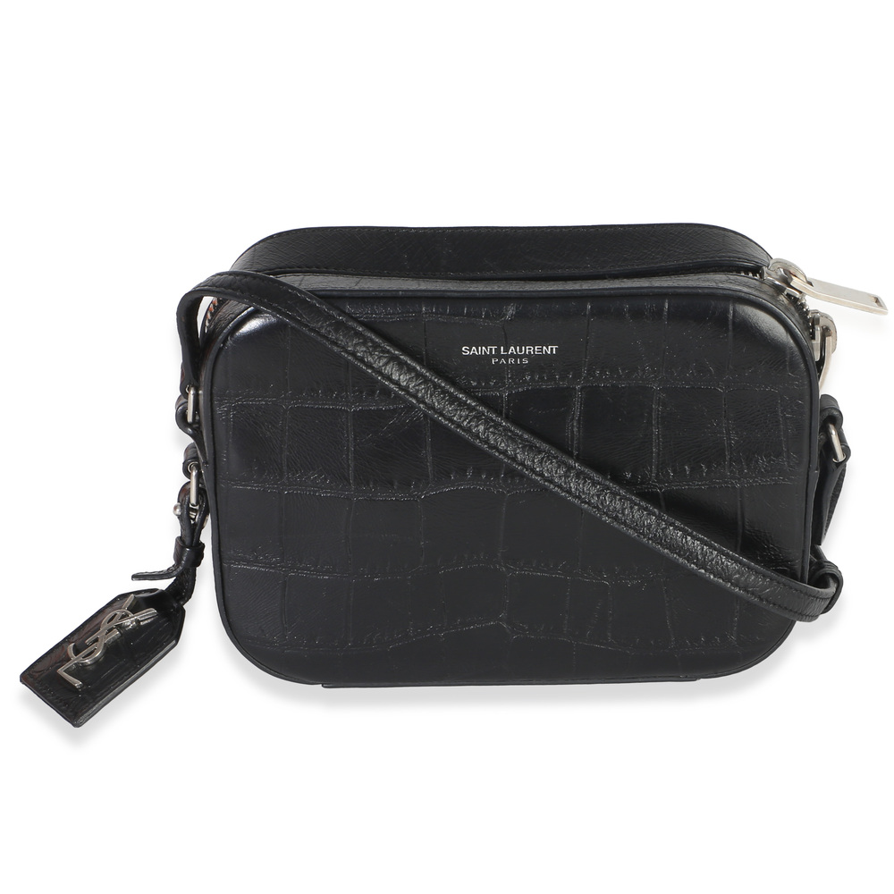 Saint Laurent Black Crocodile Embossed Calfskin Mini Camera Bag